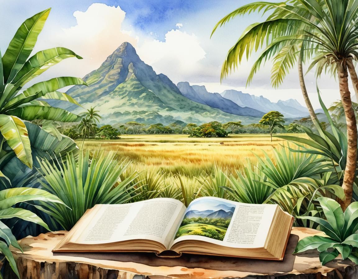 Tropical Savannah Watercolor Landscape Painting