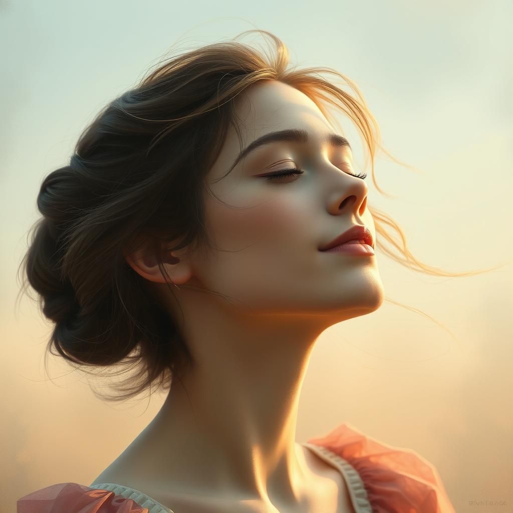Dreamy Portrait of a Woman in Gentle Breeze