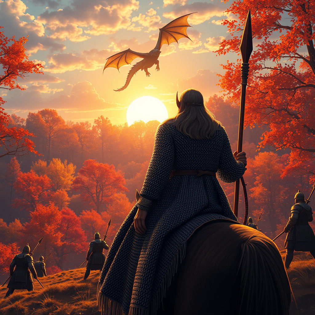 Viking Warrior on Horseback in Autumn Forest