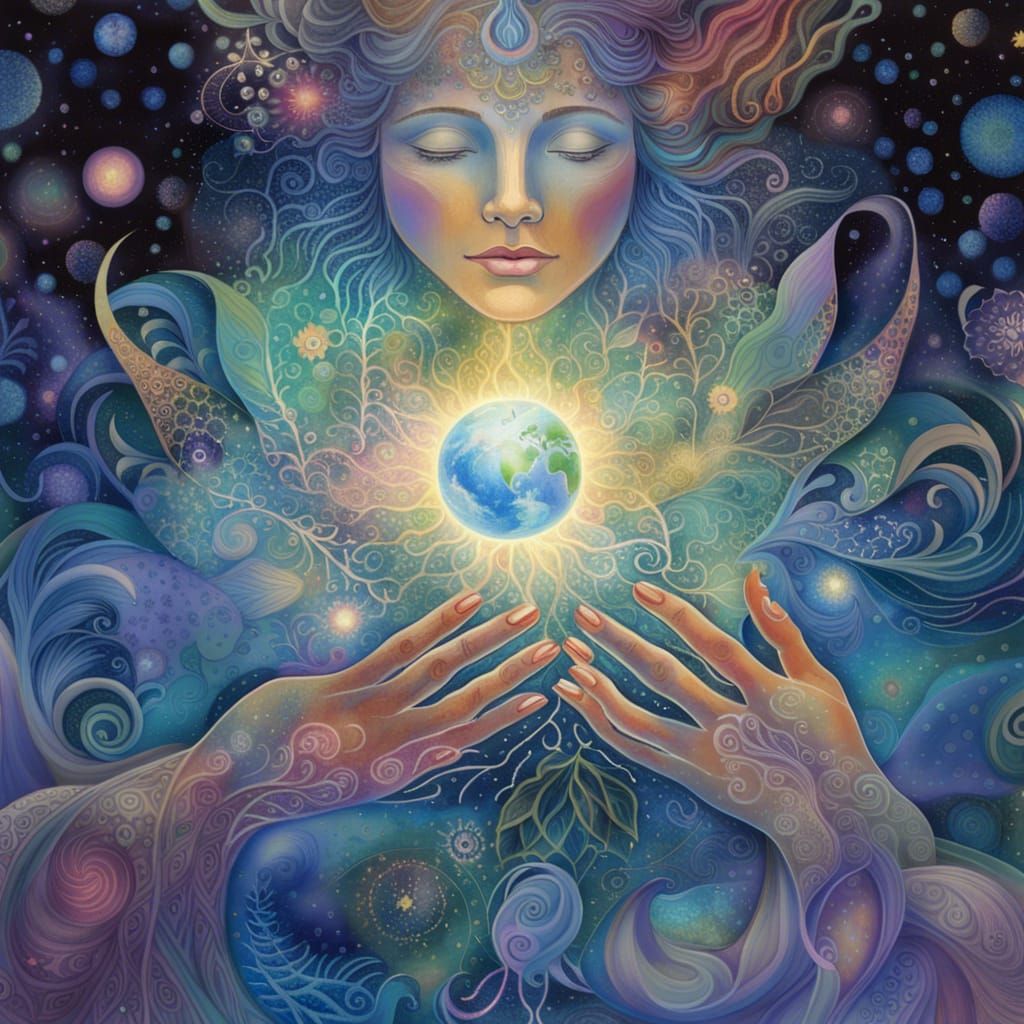 Earth Mother: Holographic Astral Cosmic Illustration
