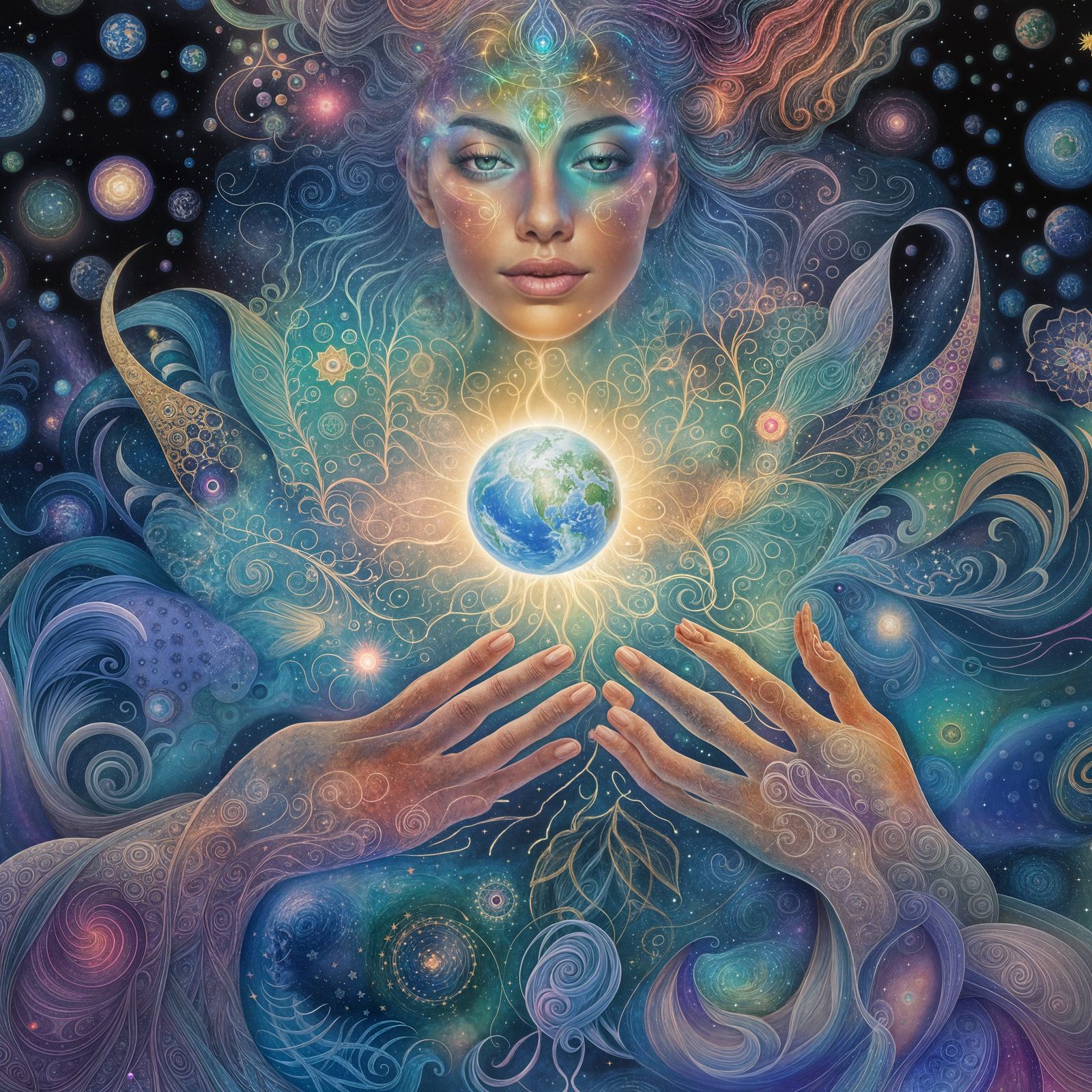 Holographic Earth Mother Astral Cosmic Illustration