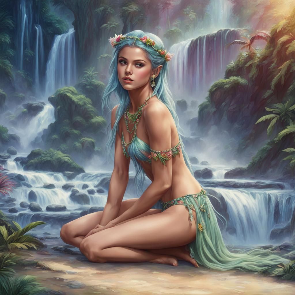 Elf Woman in Rainforest: Hyperdetailed Concept Art