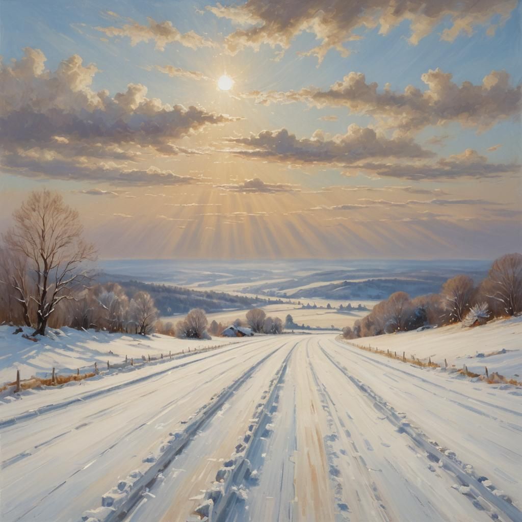 Icy Racetrack in Impressionistic Winter Landscape