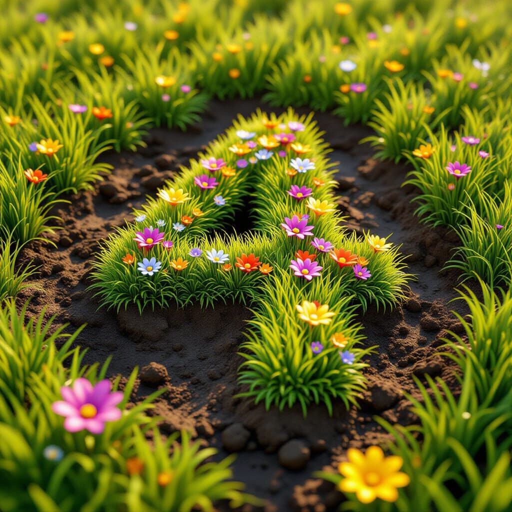 Field Of Numbers With Flowers