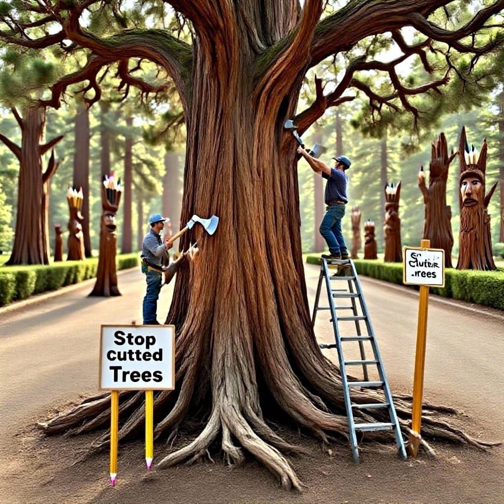 Metamorphosing Tree with Pencil Heads and Clear Background