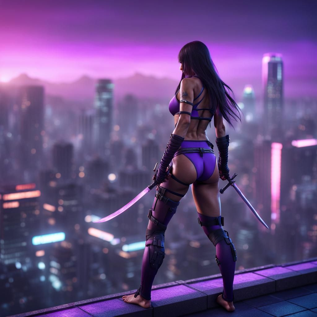 Ninja Assassin in Neon City, 3D Game Art