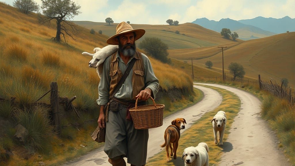 Peasant and Dog on Country Road: Matte Painting