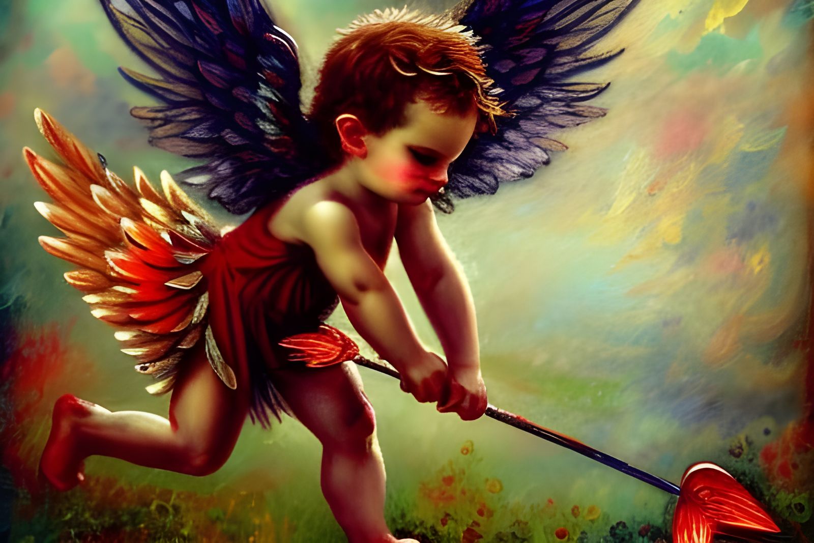 Cupid with Broken Arrow in Expressionist Style
