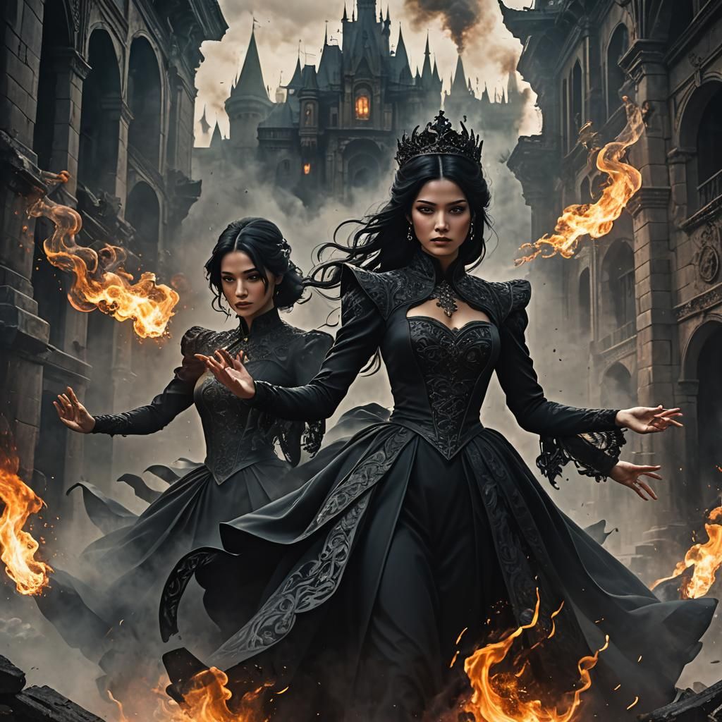 Fantastical Princess with Black Smoke, Detailed Matte Painti...