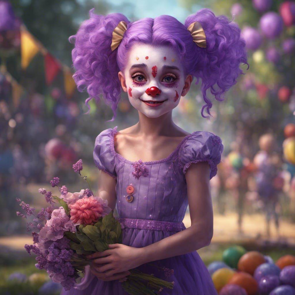 Cute Clown Girl Ballerina, Hyperdetailed Fantasy Art