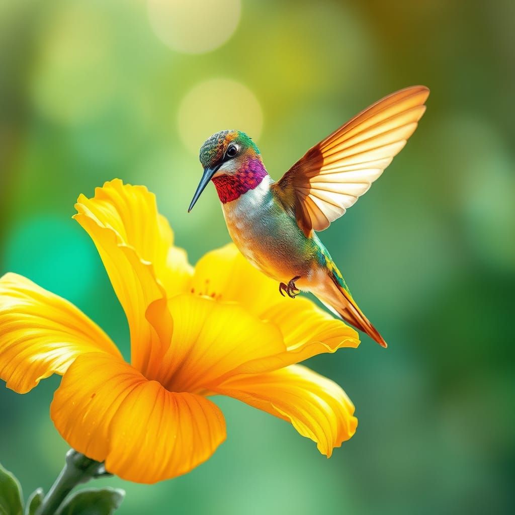 Vibrant Hummingbird in Whimsical Watercolour Fantasy