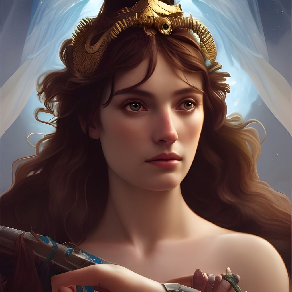 Detailed Portrait of Artemis in Art Nouveau Style