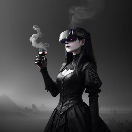 Goth Model in VR, Black and White Photography