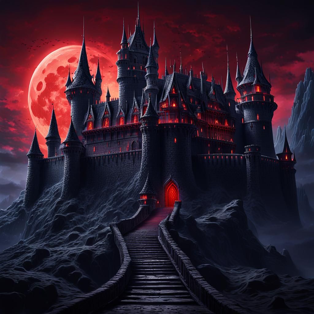 Ominous Evil Castle Under Blood Moon