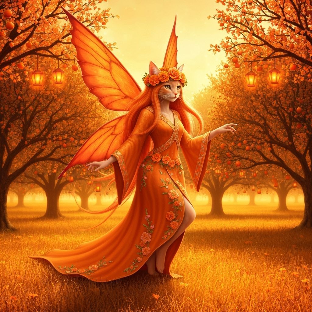 Ginger Cat Fairy in Orange Blossom Garden