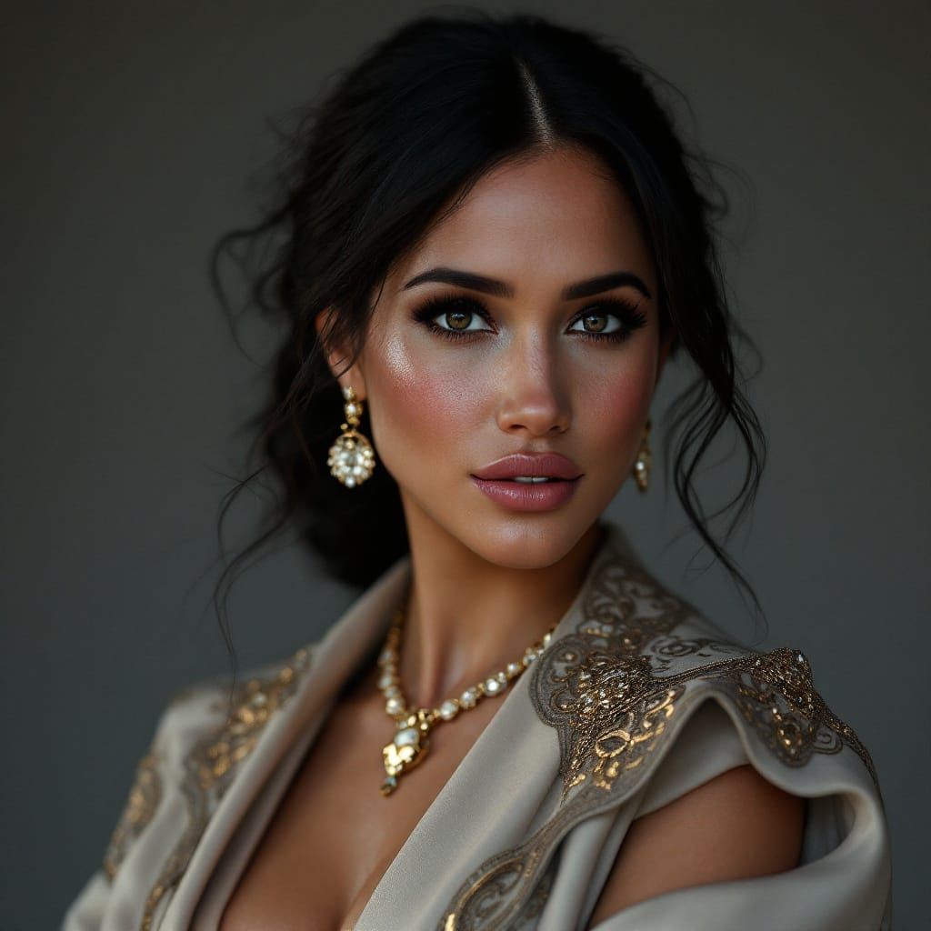 Elegant Royal Portrait in Cyberpunk Digital Art Style