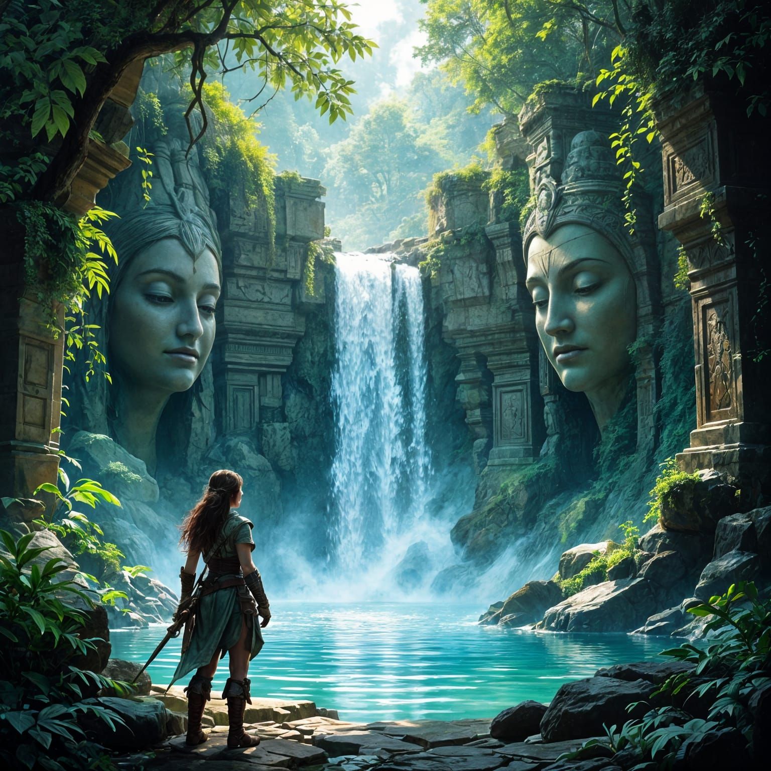 Female Adventurer Discovers Shimmering Waterfall in Ancient ...