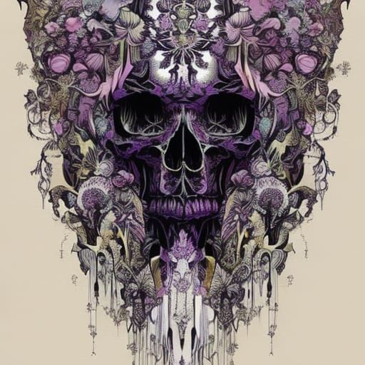 Intricate Purple Skull with Black Outlines
