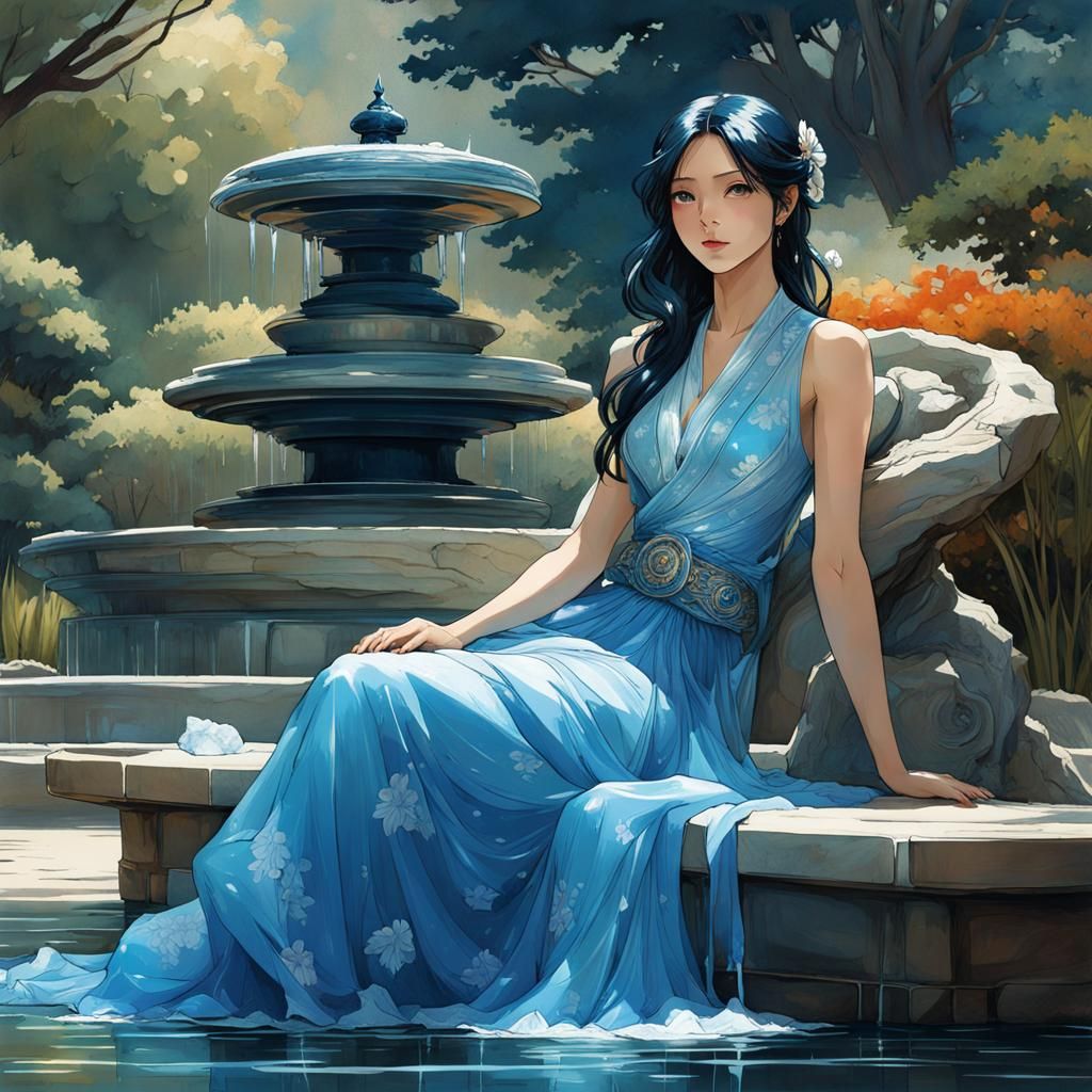 Anime Water Princess in Zen Garden