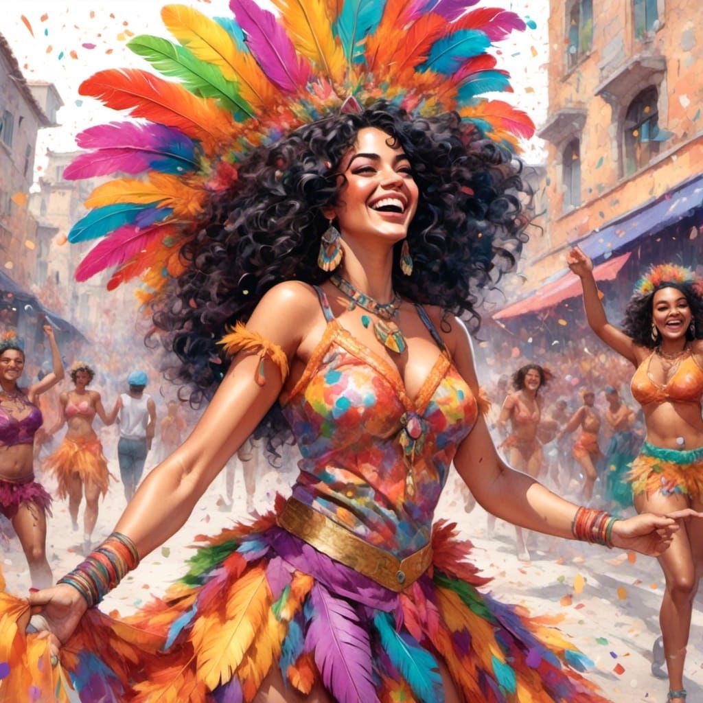 Brazilian Carnival Queen Dances Samba in Vibrant Street Scen...