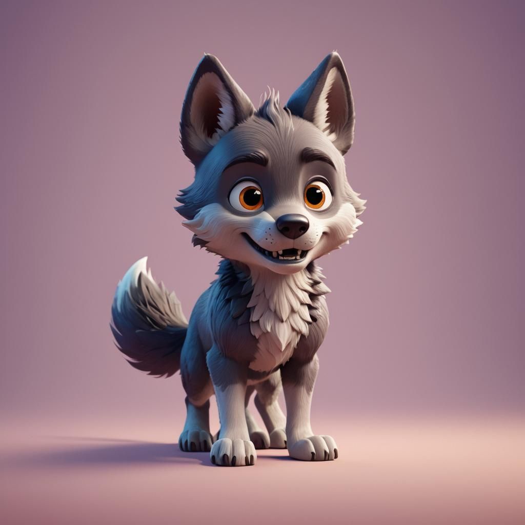 Cute Wolf Concept Art in 3D Digital Style