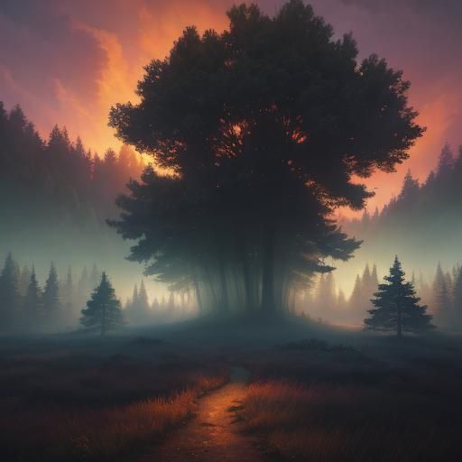 Photorealistic Forestscape in Warm Twilight Colors