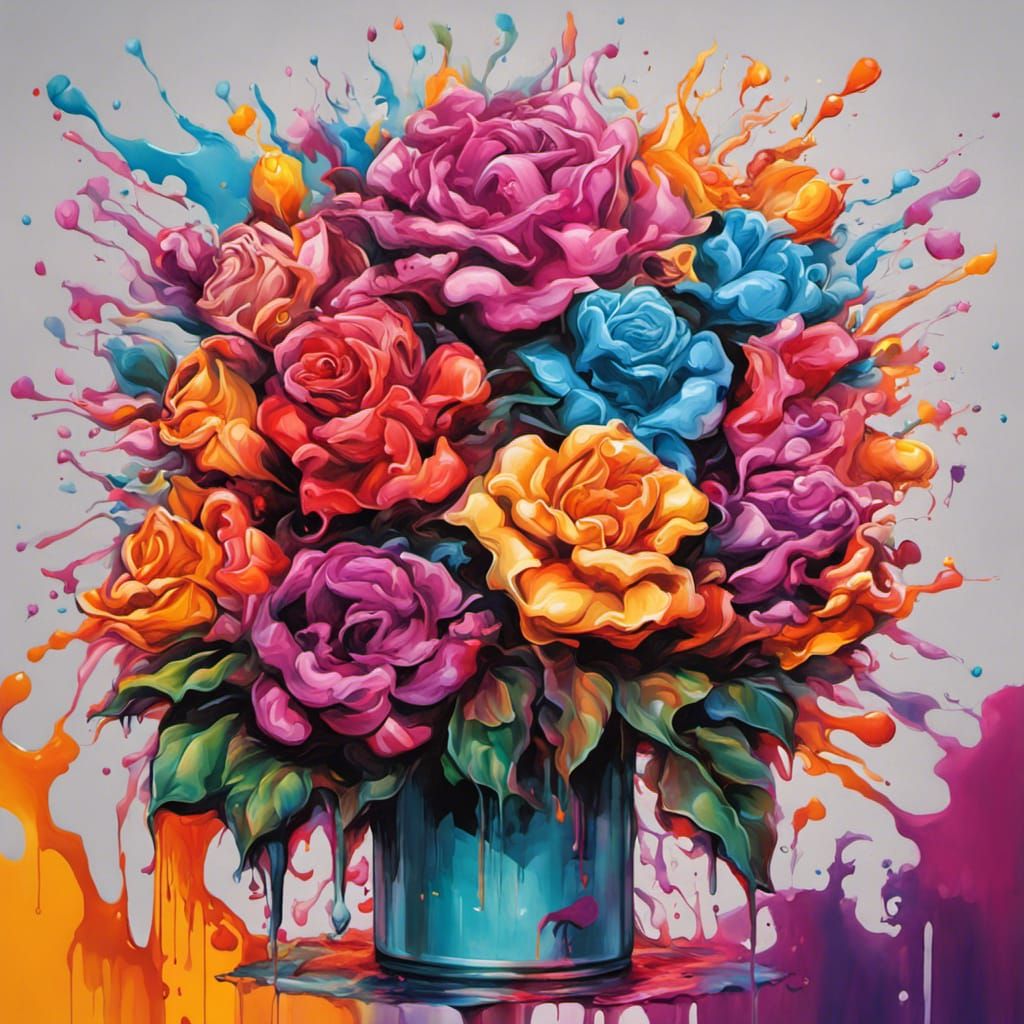 Surreal Graffiti Art of Brightly Colored Flowers
