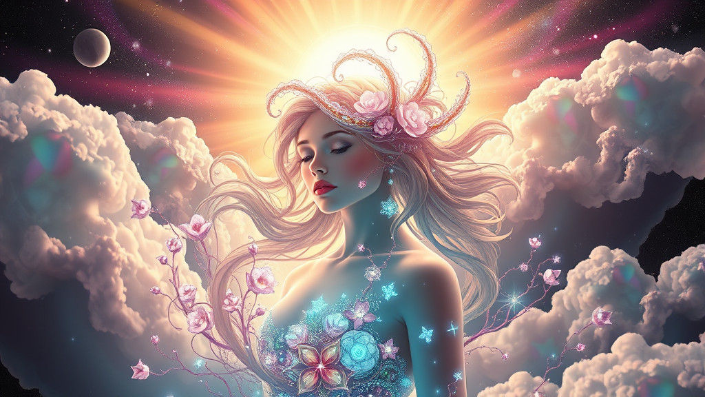 Bioluminescent Maiden in Alien Celestial Realm