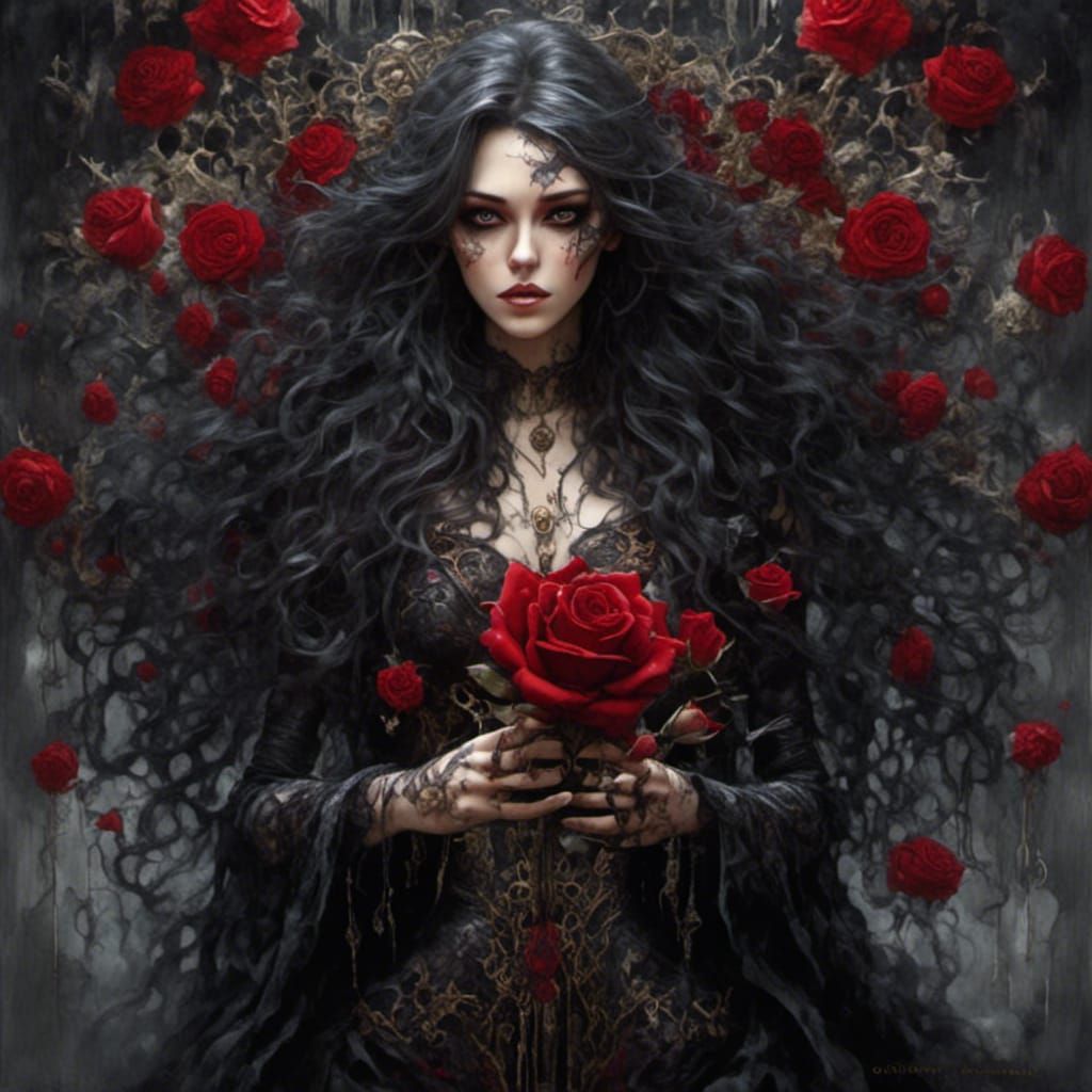 Beautiful Woman with Rose in Graffiti Art Style