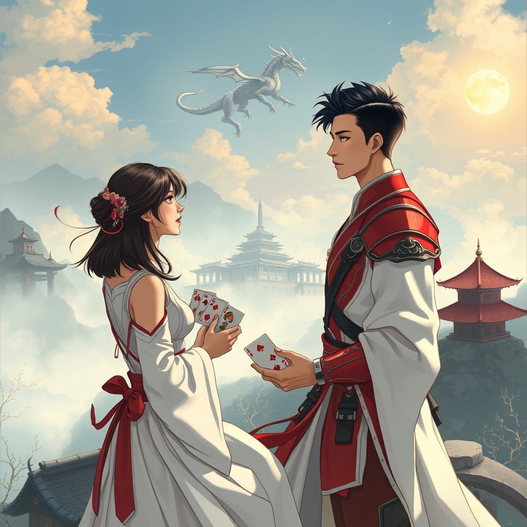 Futuristic Warriors Playing Cards in Anime Style