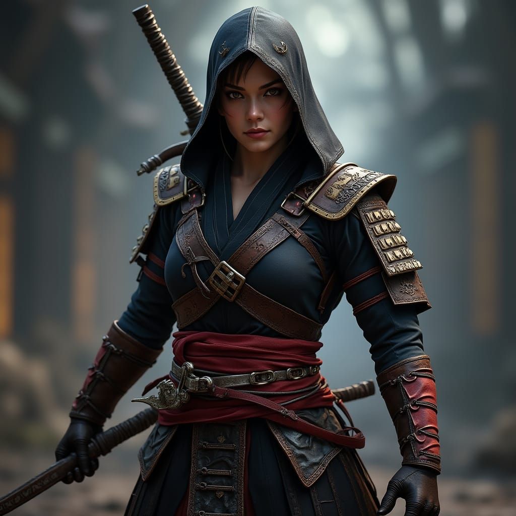 Epic Samurai Girl in a Futuristic Shadowy World