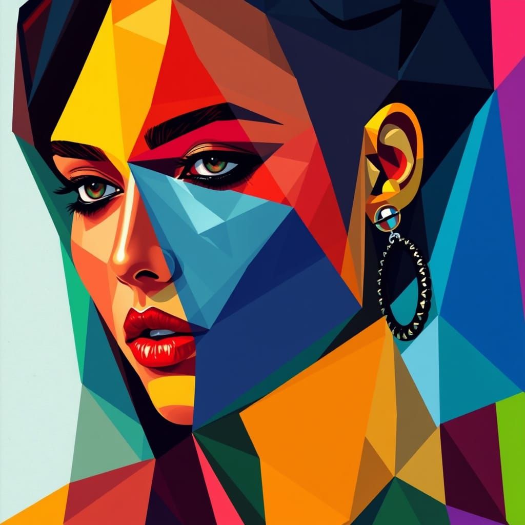 Futuristic Cubist Portrait in Vibrant Geometric Shapes