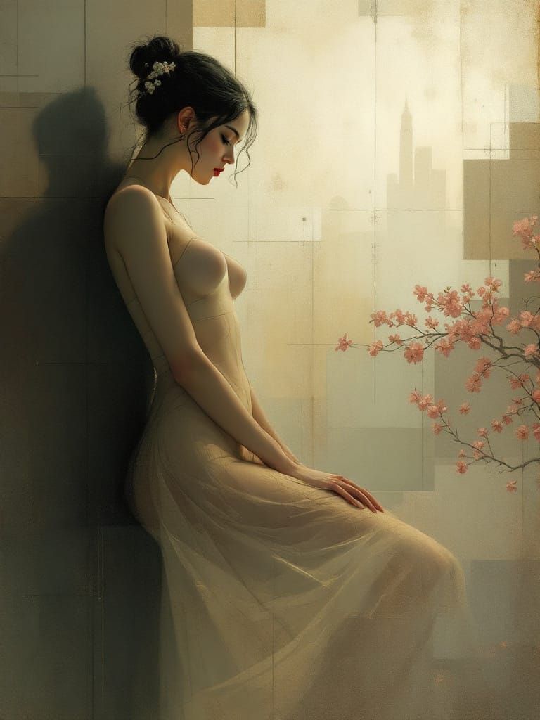 Abstract Figure Study with Retro Garden Elements