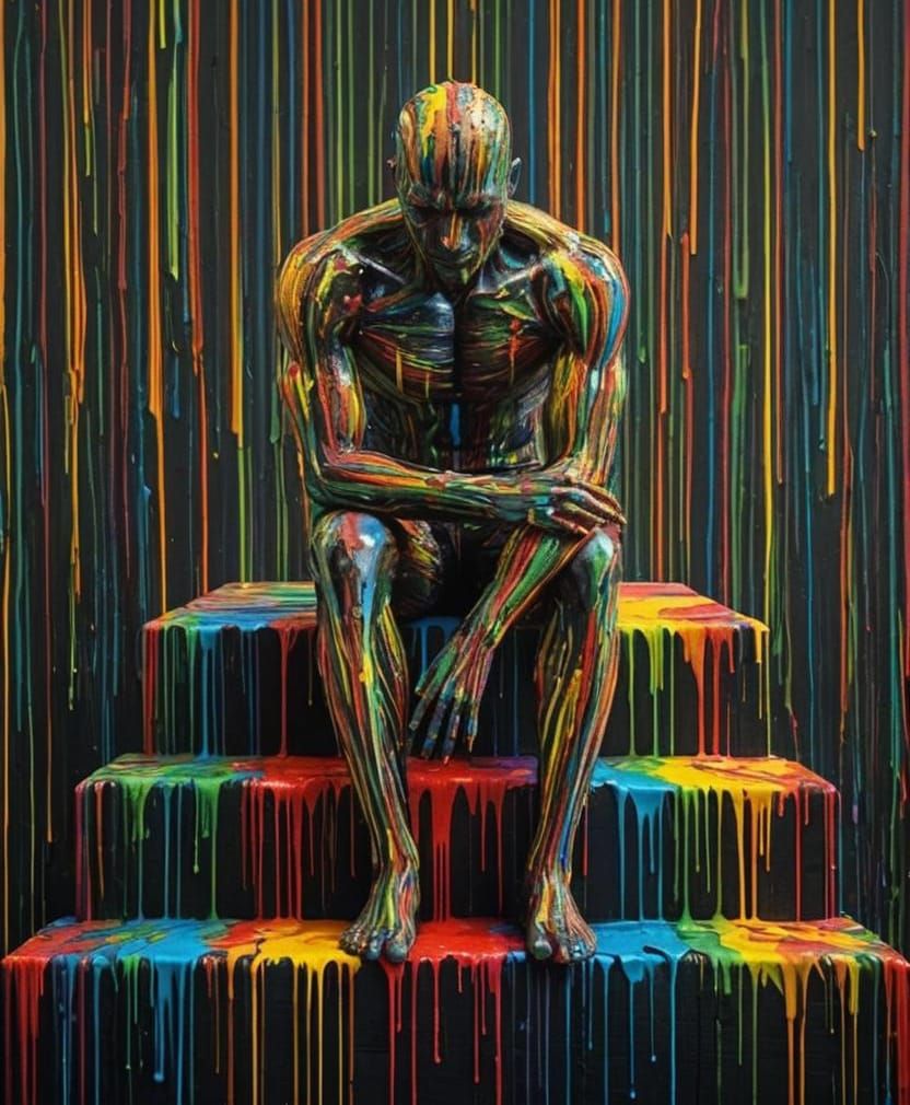 Surreal Rainbow Dripping Sculpture Dominates Abstract Backgr...
