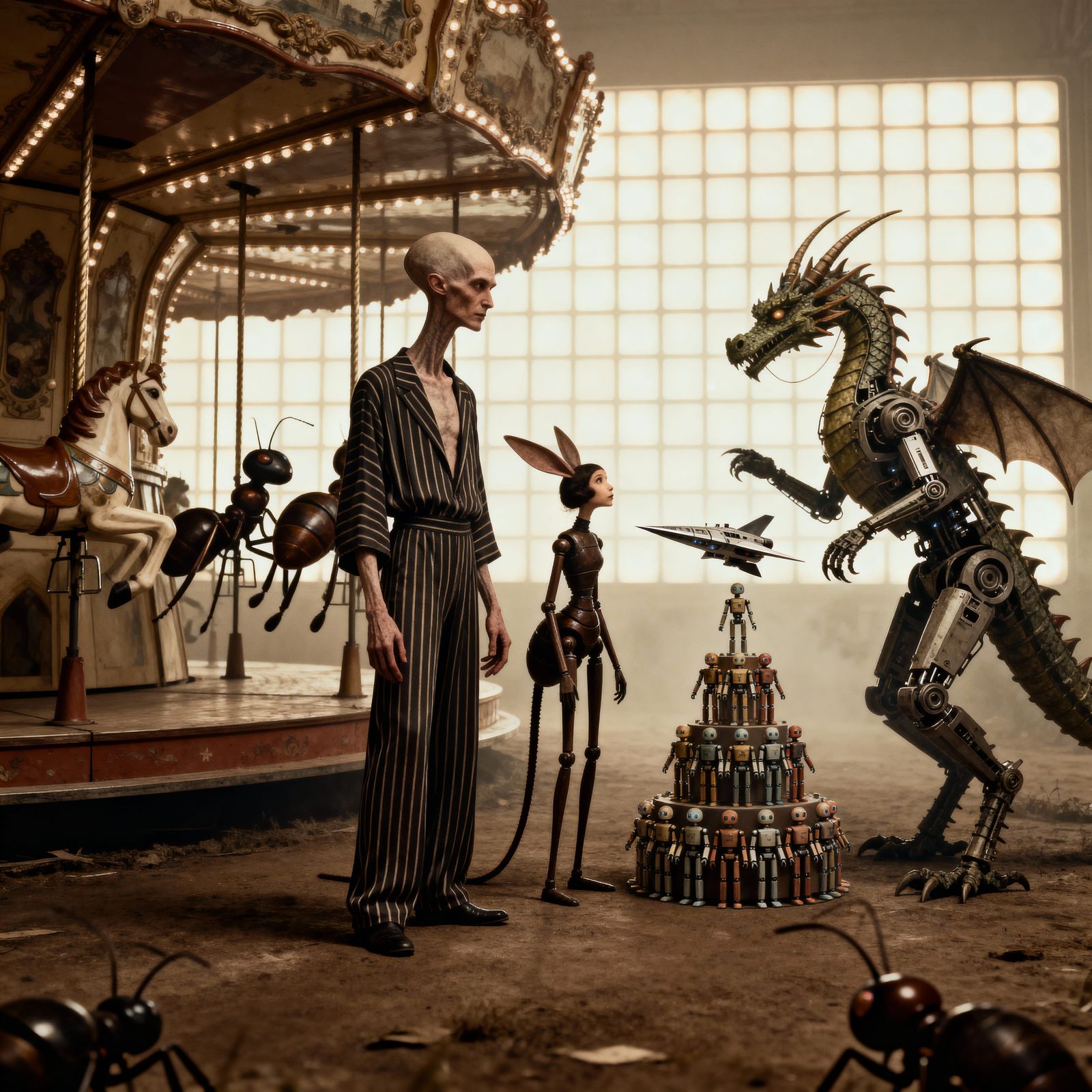 Eerie 20th Century Photo: Humanoids and Giant Ants