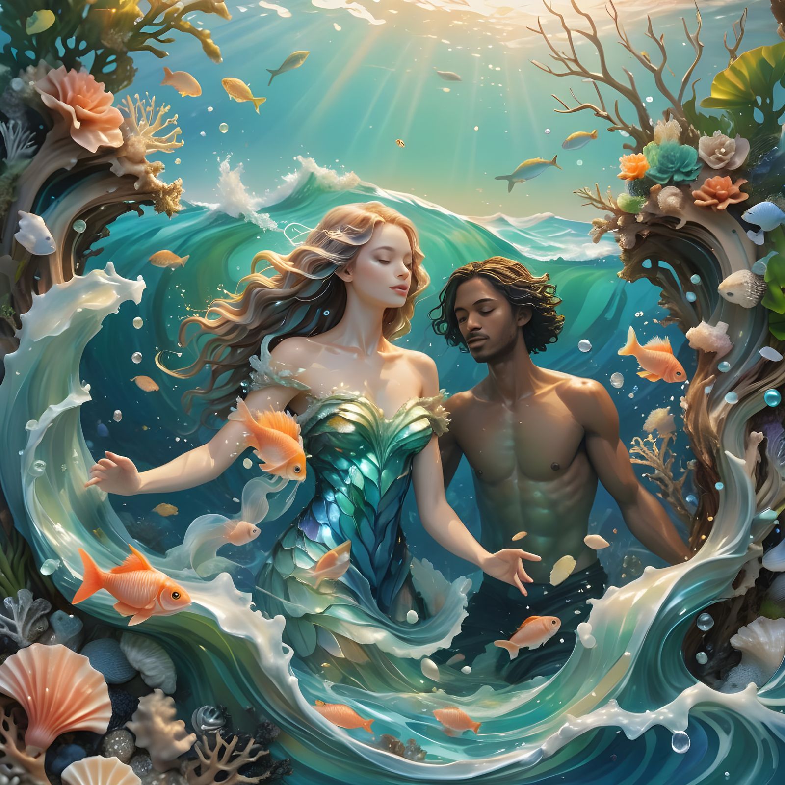 Wave Lovers in Underwater Fantasy Art