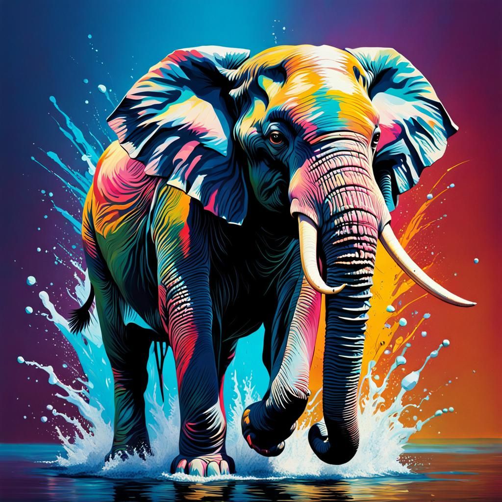 Hyperrealistic Elephant Splash Art Concept