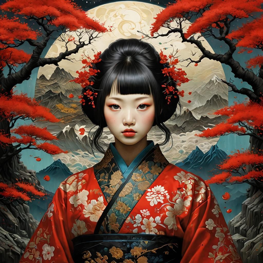 Kitty Portrait in Japanese Art Style