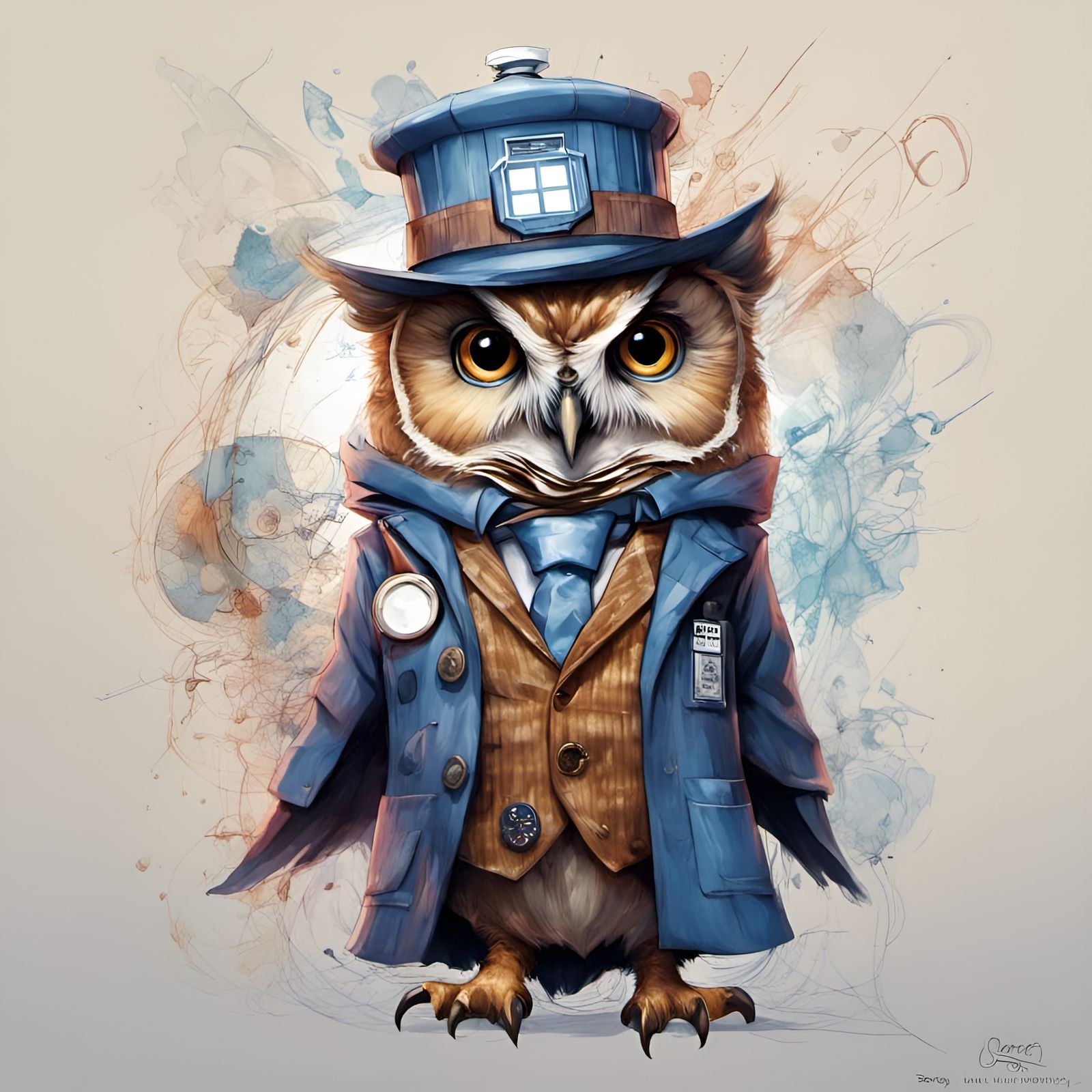 Chibi Owl as Doctor Who Digital Illustration