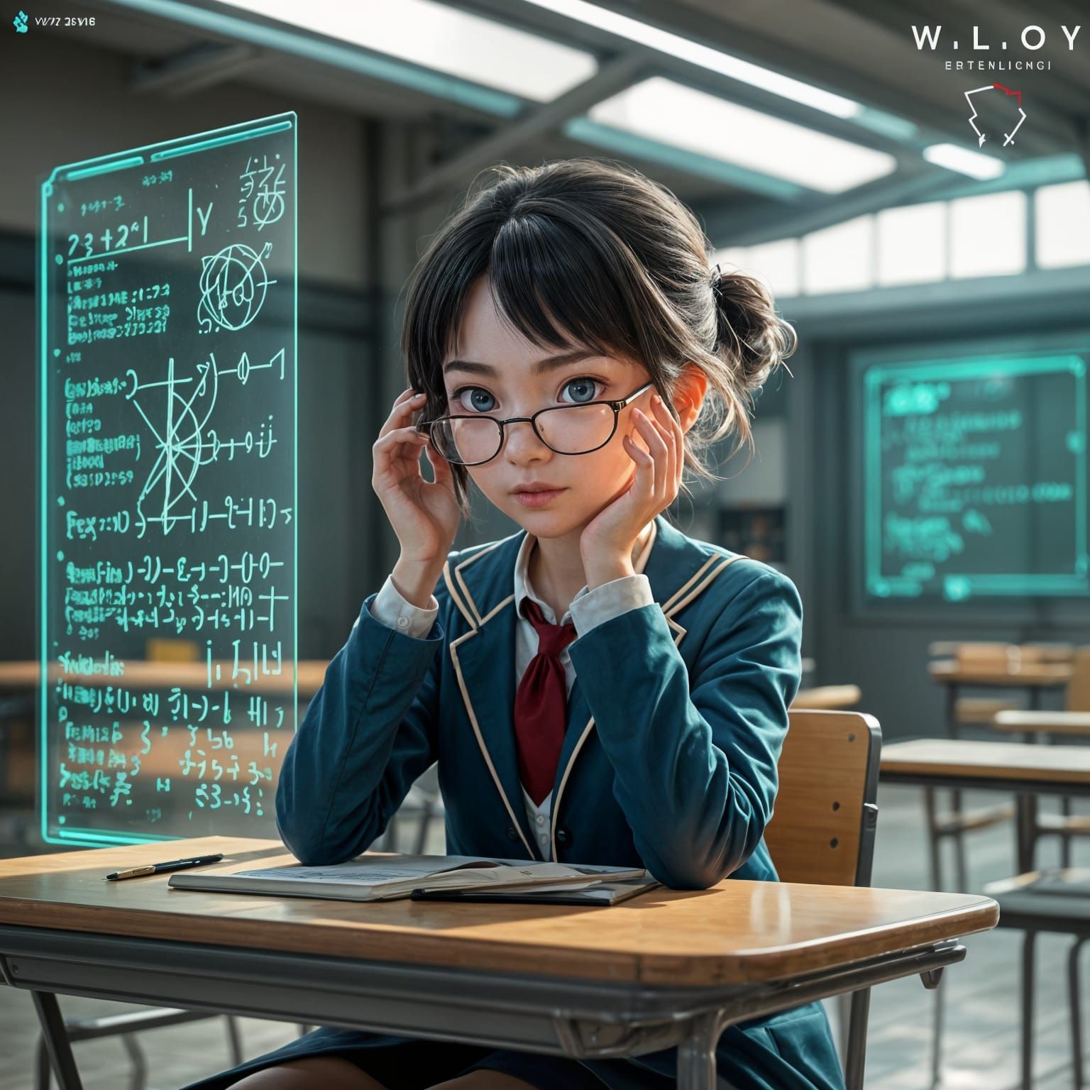 Brilliant Mathematician in Futuristic Anime Style