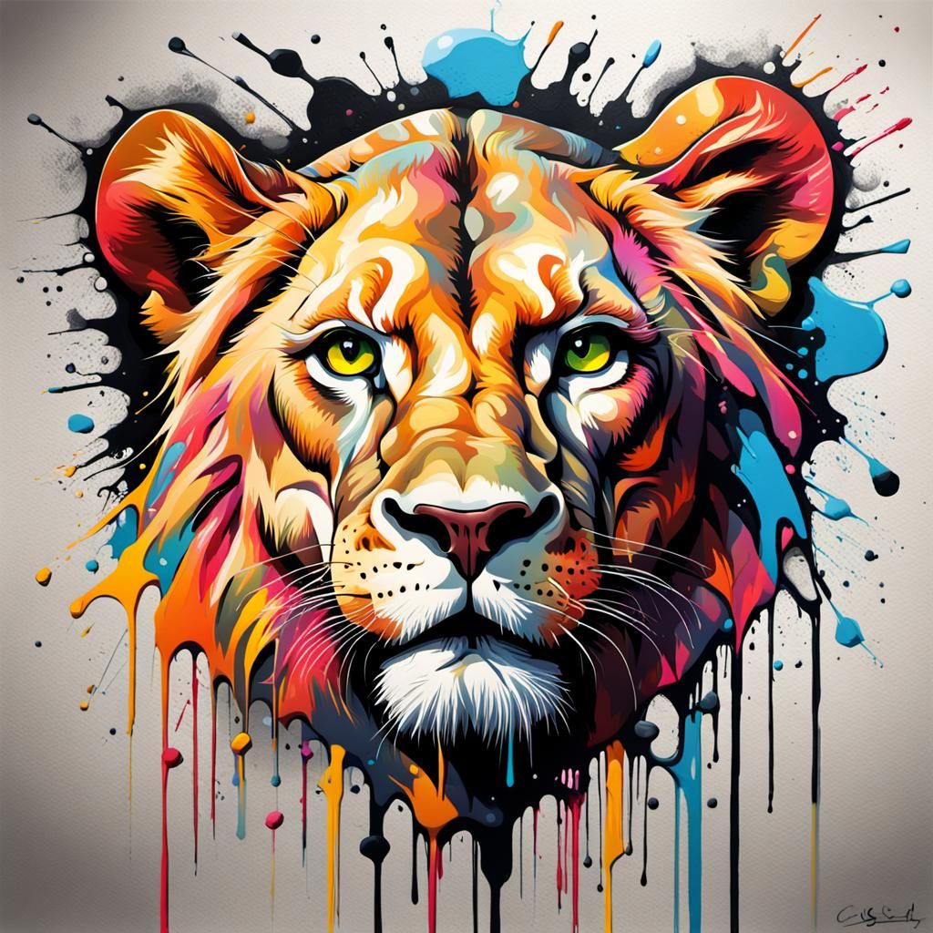 Lioness in Graffiti Splash Art Style