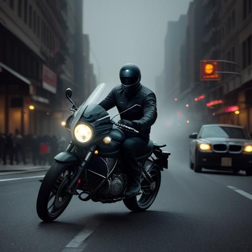 Old Man Rides BMW Through New York: Cinematic Still