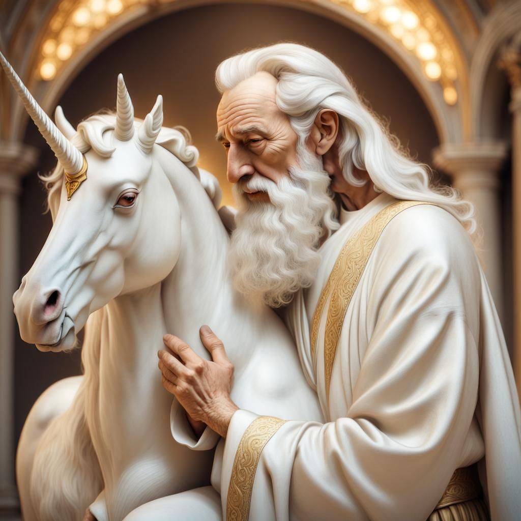 Wise Man and Unicorn in Michelangelo Style