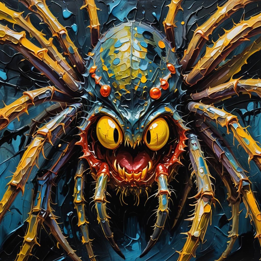 Expressionist Oil Painting of a Giant Spider
