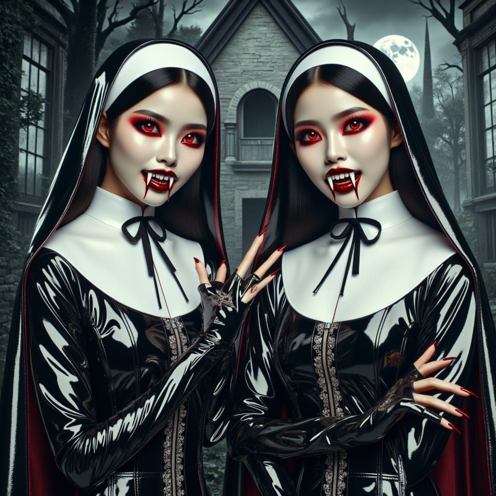 Ethereal Vampire Nuns in Gothic Forest