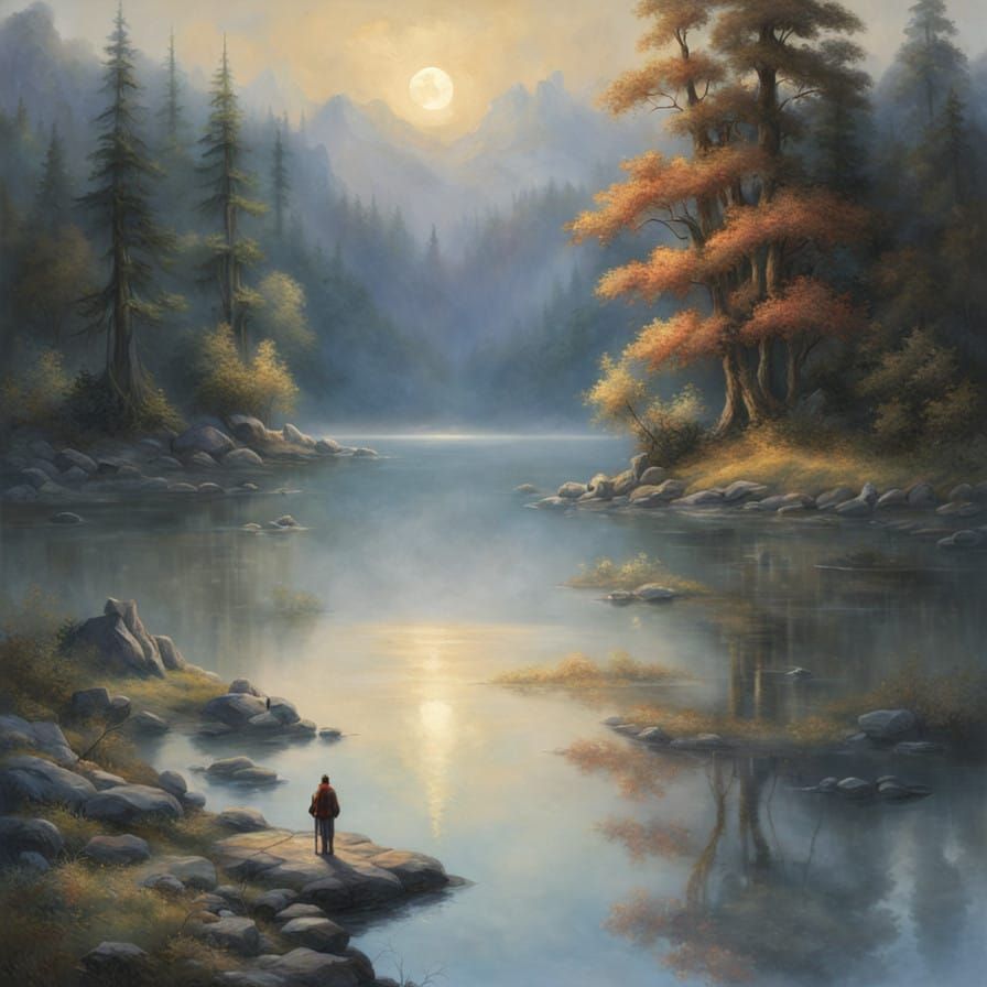 Ethereal Moonlit Lake in a Dreamy Artistic Style