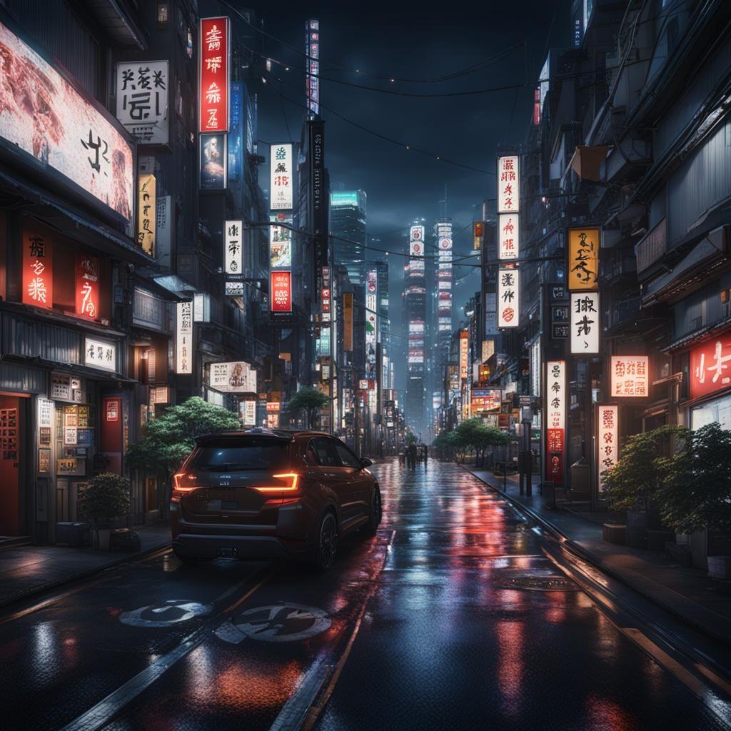 Hyperrealistic Nighttime Tokyo Japan in Detailed Matte Paint...