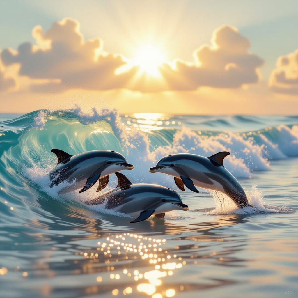 Dolphins Playing in Sunshine: A Digital Art Piece