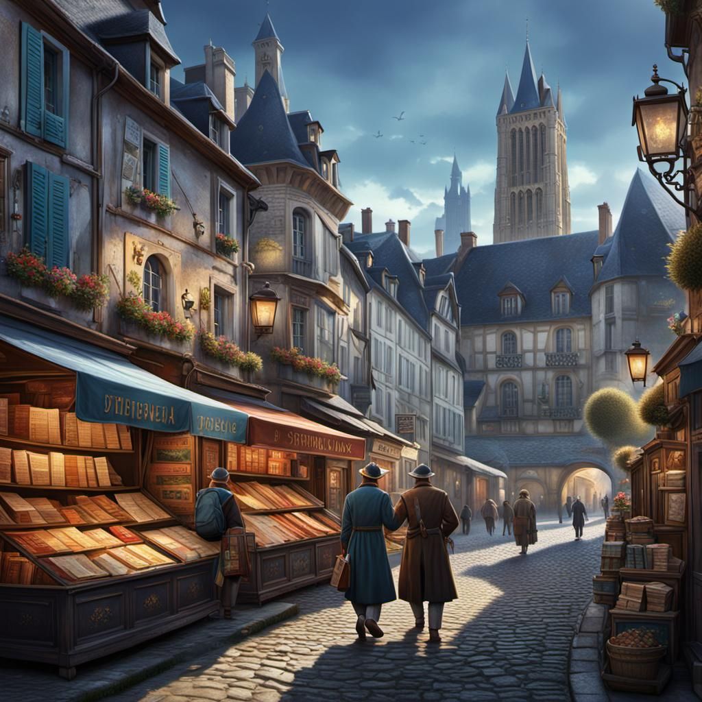 Newspaper Seller in Limoges: Detailed Digital Painting
