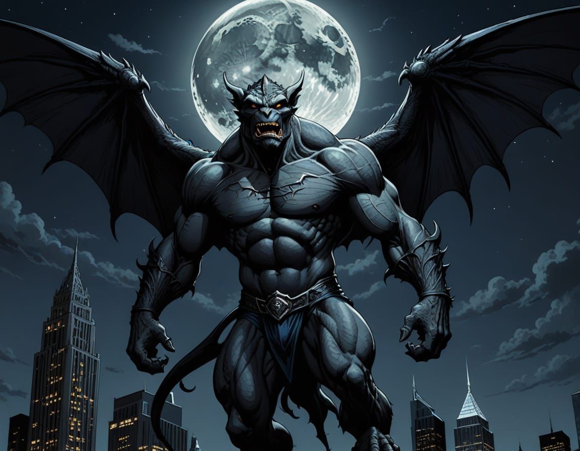 Gothic Hero Soars Under Full Moonlight